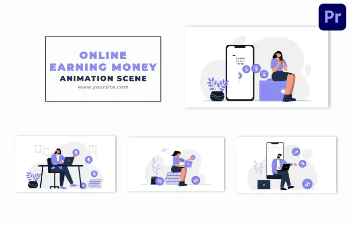 Online Earning Concept Flat Vector Animation Scene